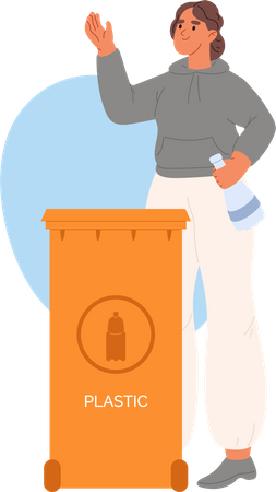 Girl throw sorted plastic waste in litter container  Illustration