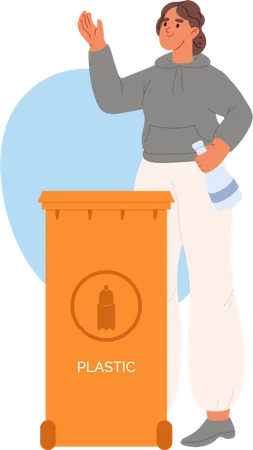 Girl Throwing Sorted Plastic Waste In Litter Container Woman Sorting Garbage For Recycling And Reuse Sort Waste Lifestyle Concept Cartoon Flat Vector Illustration Illustration