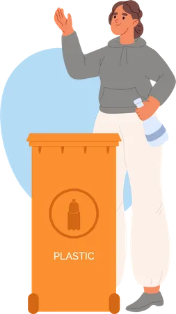 Girl throw sorted plastic waste in litter container  Illustration