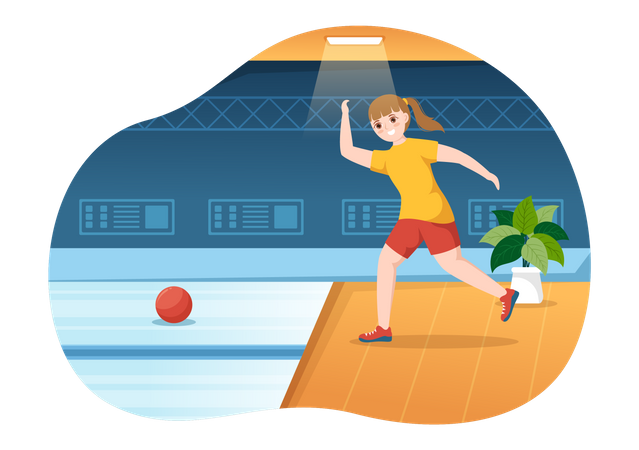 Girl Throwing Bowling Ball  Illustration
