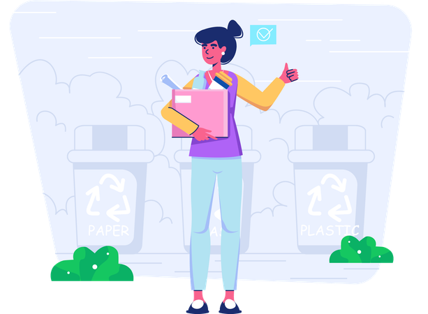 Girl throwing garbage in recycle bin  Illustration