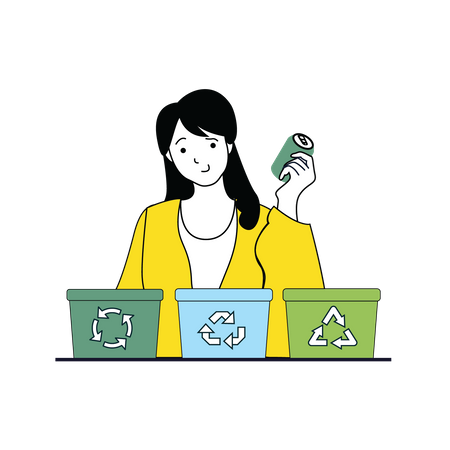 Girl throwing garbage in recycle bin  Illustration