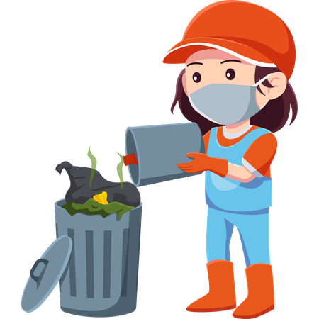 Girl Throwing Out Trash  Illustration