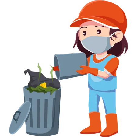 Girl Throwing Out Trash  Illustration