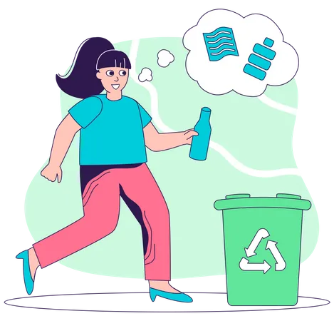 Girl throwing plastic bottle in trash  Illustration