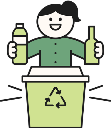 Girl throwing plastic bottles in garbage bin  Illustration