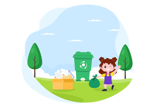 Girl throwing trash in recycle bin  Illustration