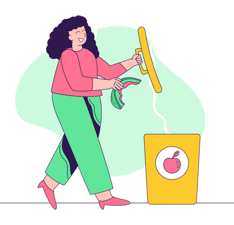 Girl throwing waste in bin  Illustration