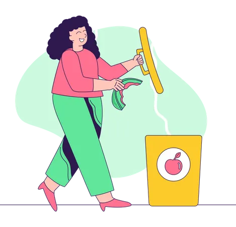 Girl throwing waste in bin  Illustration