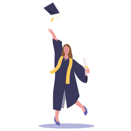 Girl Throws graduation Cap  Illustration