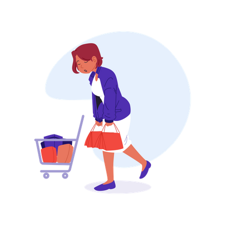 Girl tired of shopping  Illustration