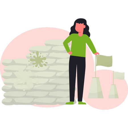 Girl  touching flag  Illustration