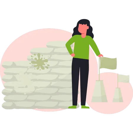 Girl  touching flag  Illustration