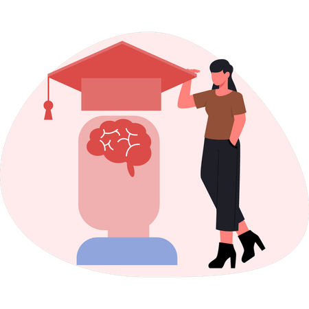 Girl touching graduation hat  Illustration