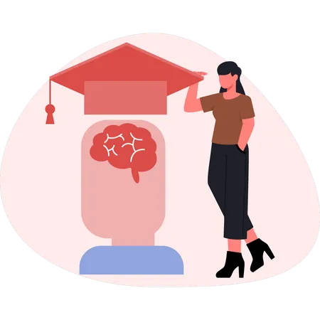 Girl touching graduation hat  Illustration