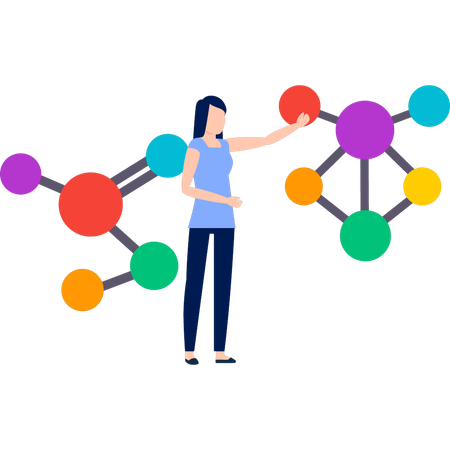 Girl touching molecule structure  Illustration