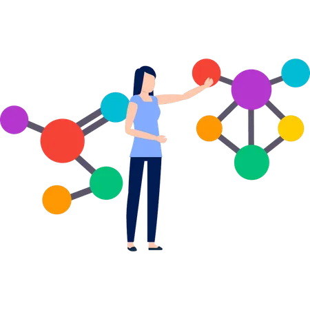 Girl touching molecule structure  Illustration