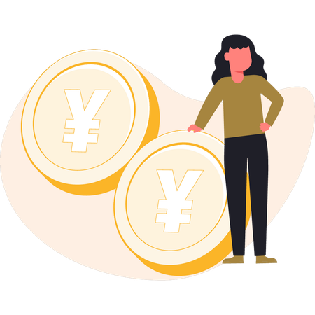 Girl touching yuan coin  Illustration