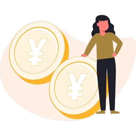 Girl touching yuan coin  Illustration