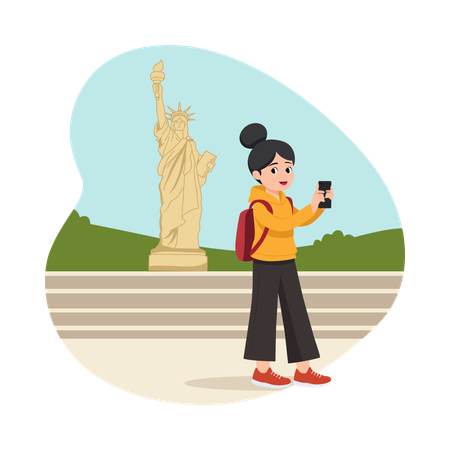 Girl Touring Historical Statues  Illustration