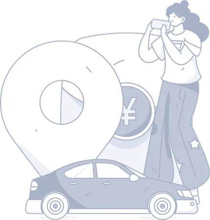 Girl tracking car location on mobile  Illustration