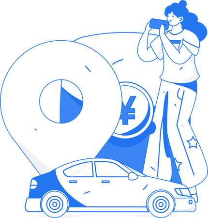 Girl tracking car location on mobile  Illustration