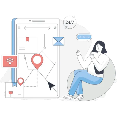 女の子の配達場所を追跡  イラスト