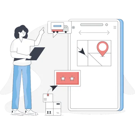女の子の配達場所を追跡  イラスト