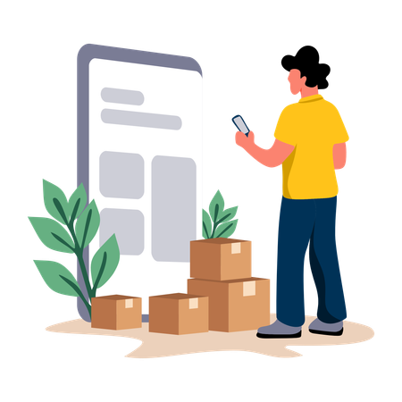 Girl tracking delivery service on mobile  Illustration