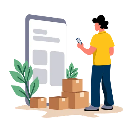 Girl tracking delivery service on mobile  Illustration