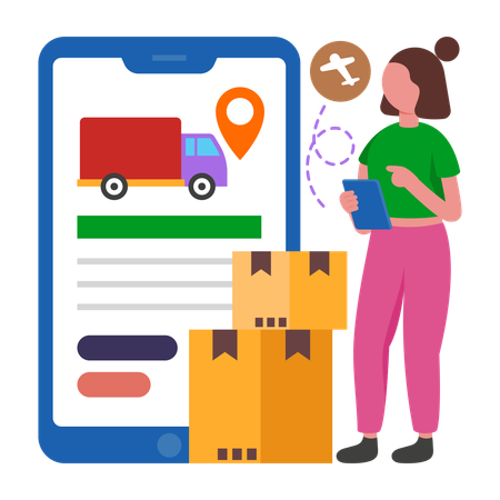 Girl Tracking Online Parcel  Illustration