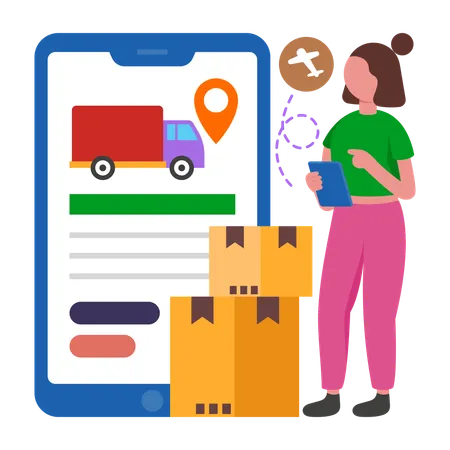 Girl Tracking Online Parcel  Illustration