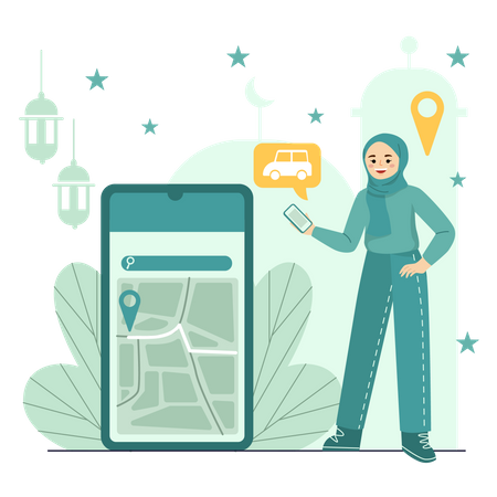 Girl tracking shopping delivery Illustration