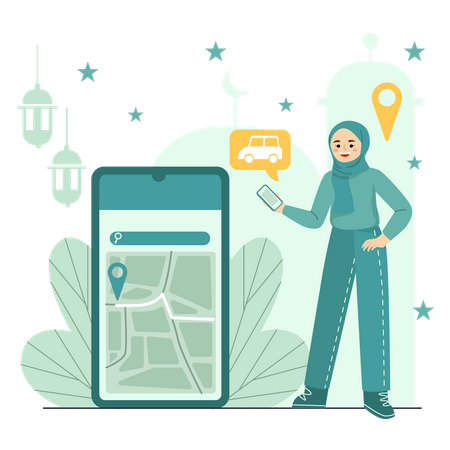 Girl tracking shopping delivery  Illustration