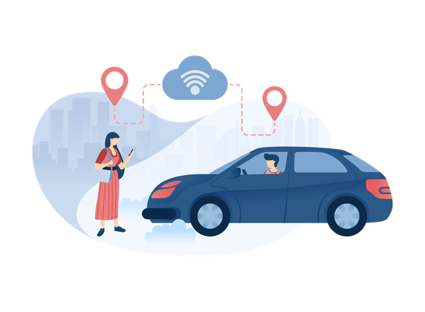 Girl tracking taxi status  Illustration