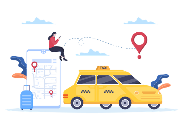 Girl tracking taxi using app  Illustration