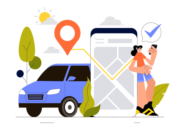 Girl tracking vehicle  Illustration