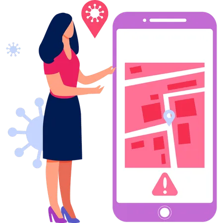 The Girl Is Standing Next To The Mobile Phone Illustration