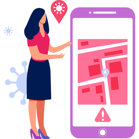 Girl tracking virus on phone  Illustration