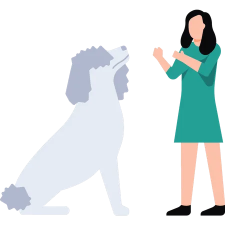 The Girl Is Training The Dog Illustration