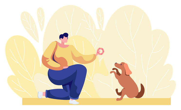 Girl training dog to do tricks  Illustration