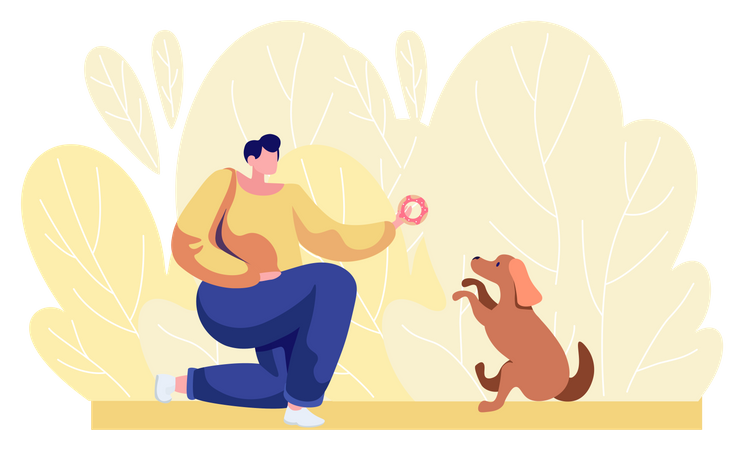 Girl training dog to do tricks  Illustration