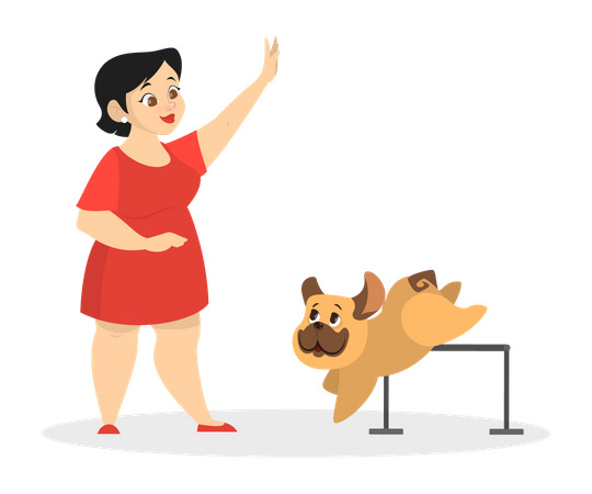 Girl training her pet dog Illustration