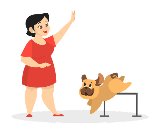 Girl training her pet dog  Illustration