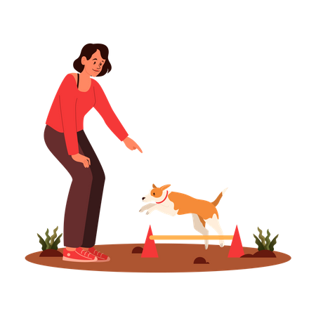 Girl training her pet dog  Illustration