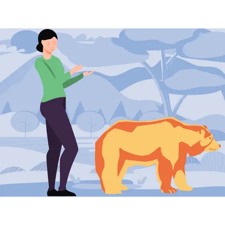 The Girl Is Training The Bear Illustration