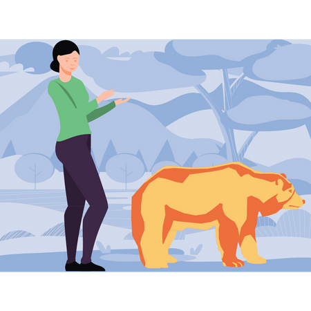 Girl training the bear  Illustration