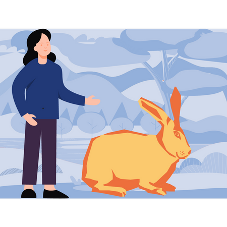Girl training the rabbit  Illustration