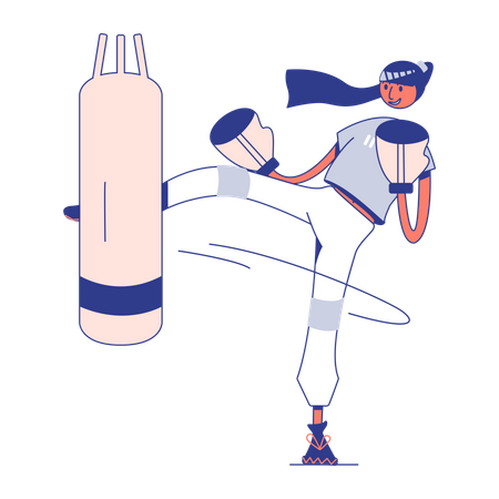 Girl trains for boxing Illustration