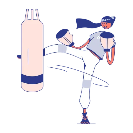 Girl trains for boxing  イラスト